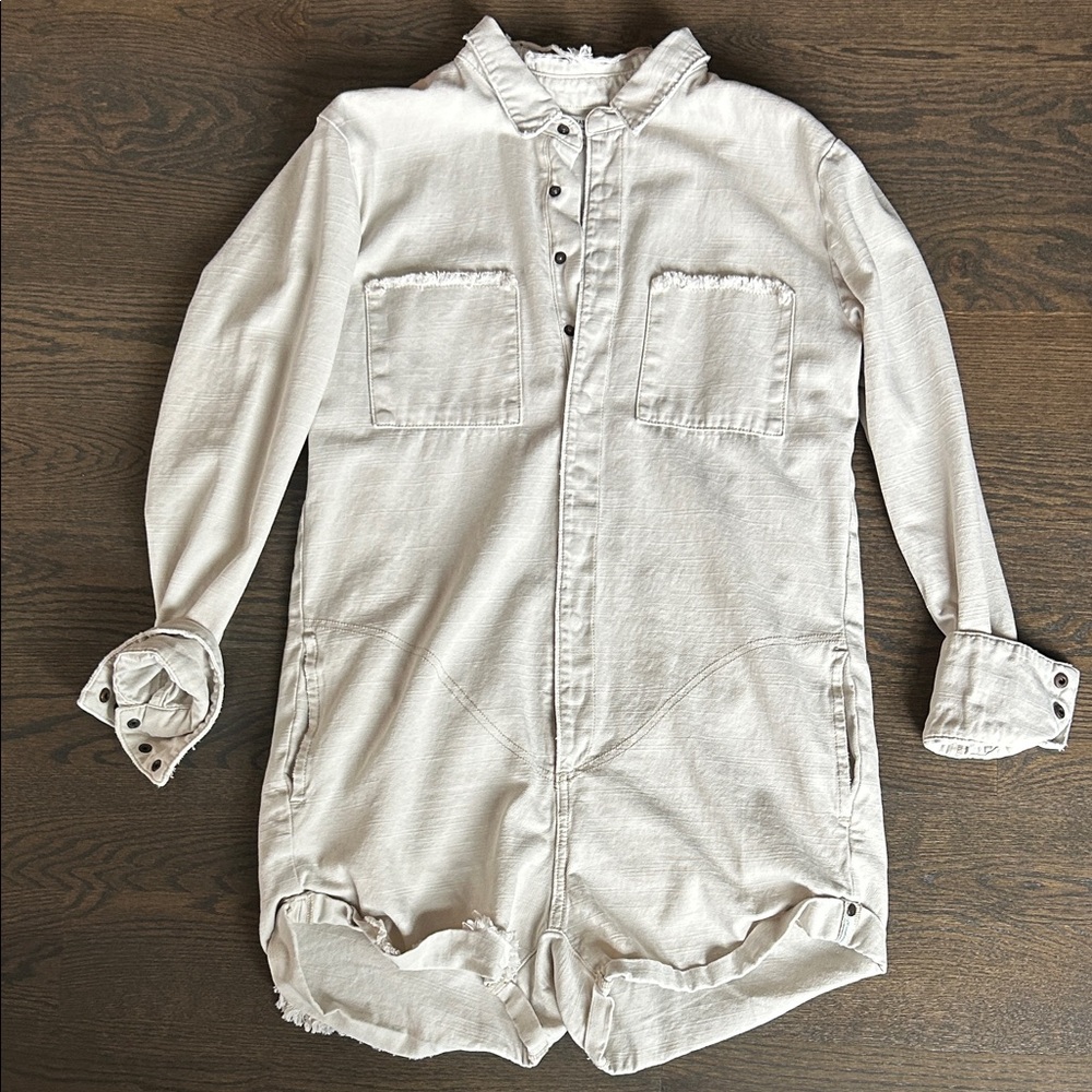 One Teaspoon Off-White Frayed Collar Romper